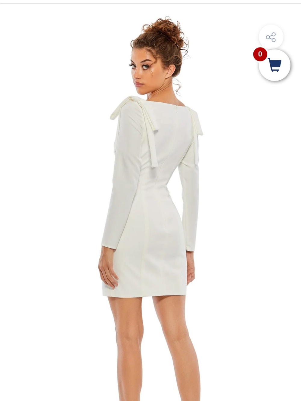 Mac Duggal Ivory Sweetheart Tie-Shoulder Long-Sleeve Mini Dress
